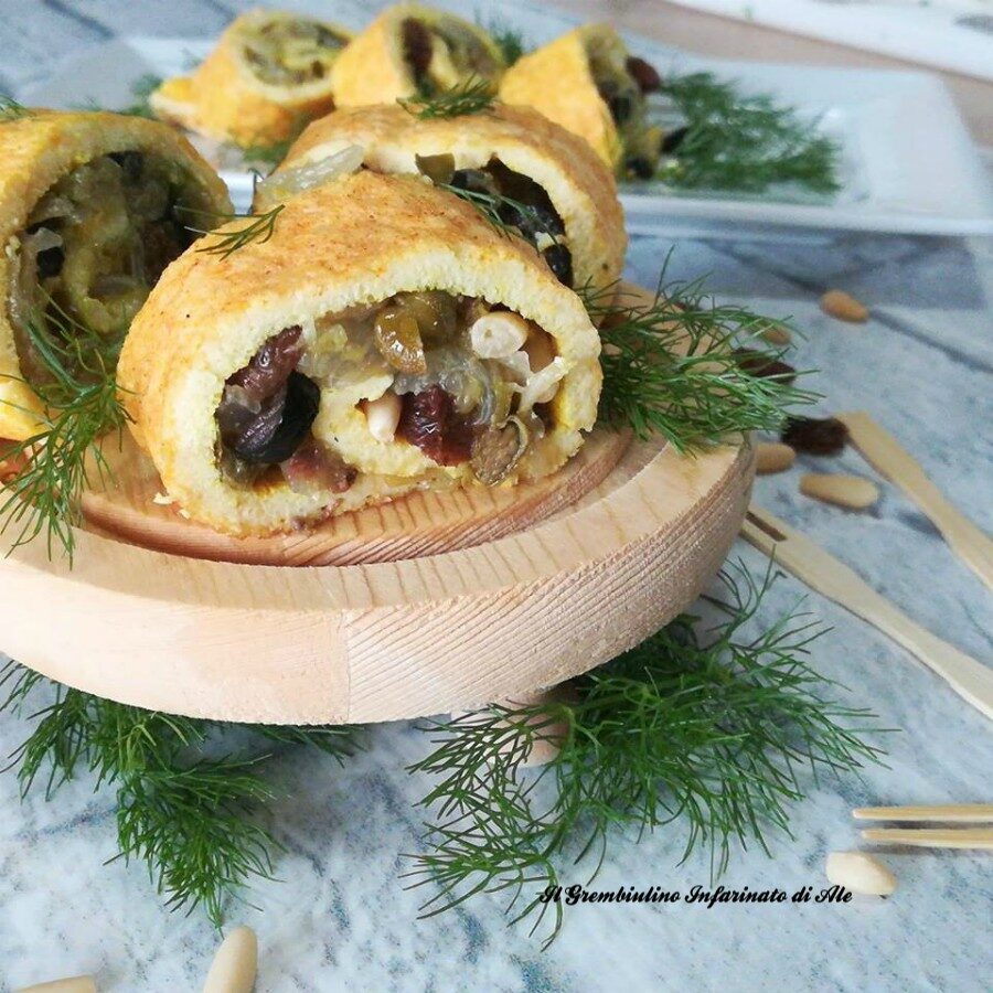 Rotolo di albumi con scarola e pinoli