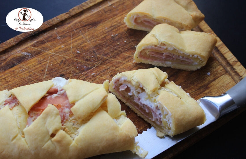 Rotolo di brisè con caprino e prosciutto cotto, cottura in forno o friggitrice ad aria