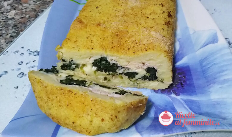 Rotolo di patate e spinaci con formaggio e prosciutto