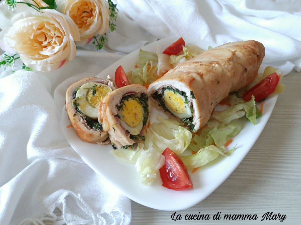 Rotolo di pollo con spinaci uova e prosciutto