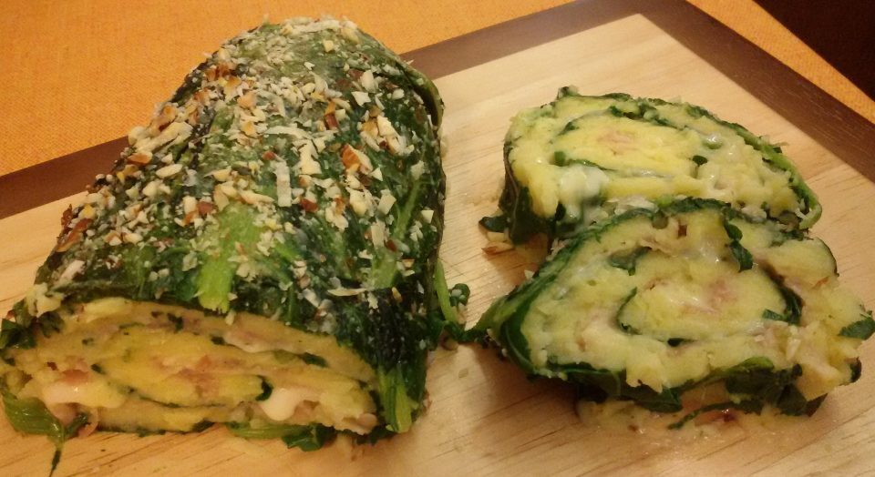 Rotolo filante di bietola, patate e speck