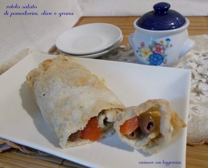 Rotolo salato di pomodorini, olive e grana