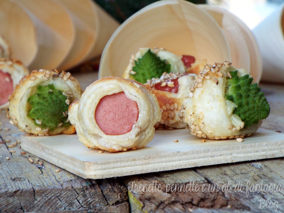 Rustici di sfoglia con broccolo e wurstel