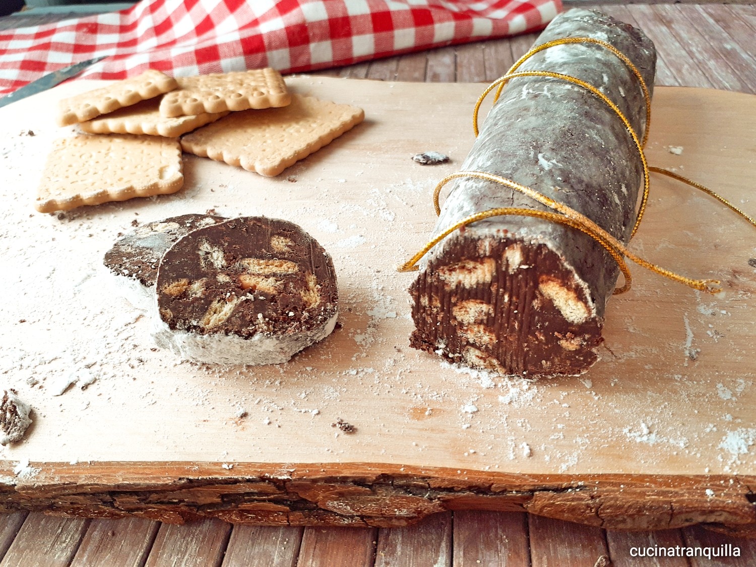 Salame di cioccolato,senza burro e uova