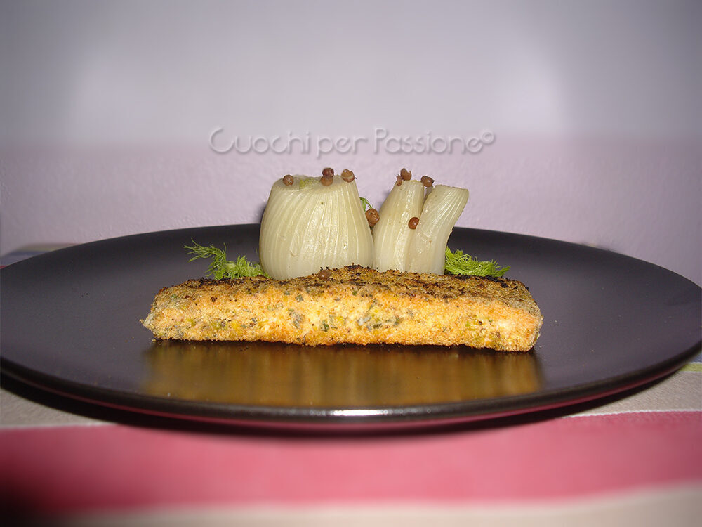 Salmone croccante con finocchi al pepe rosa