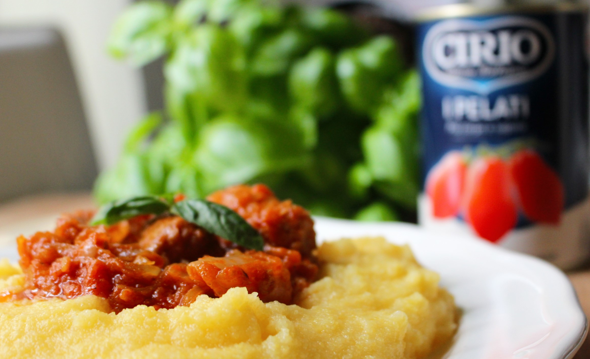 SALSICCIA, CIPOLLA al pomodoro con polenta