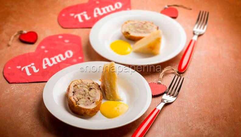 San valentino: faraona farcita alle castagne con millefoglie di patate