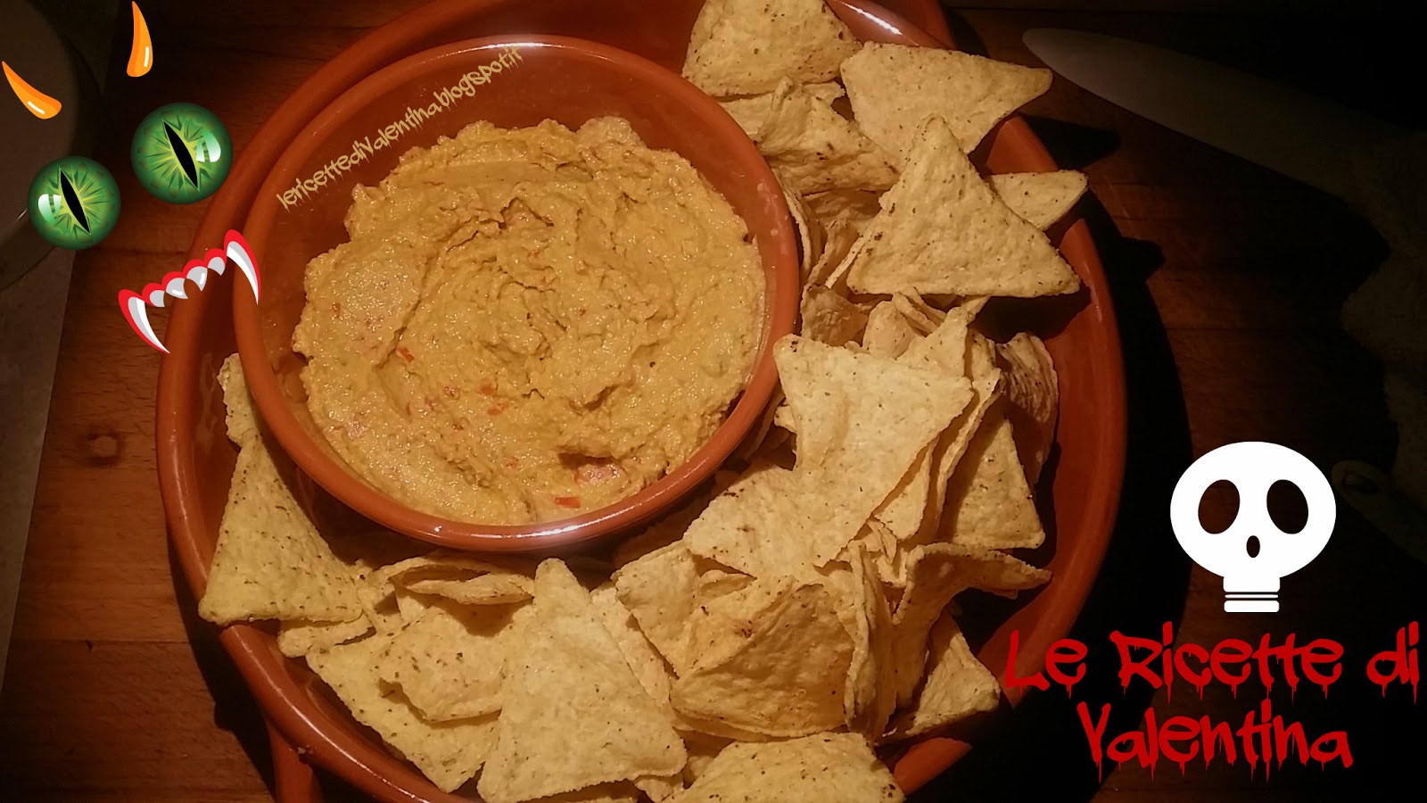 Sangue e scaglie di mostro (guacamole al pomodoro con nachos)