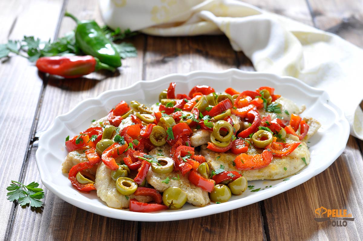 Scaloppine alle olive verdi e peperoni