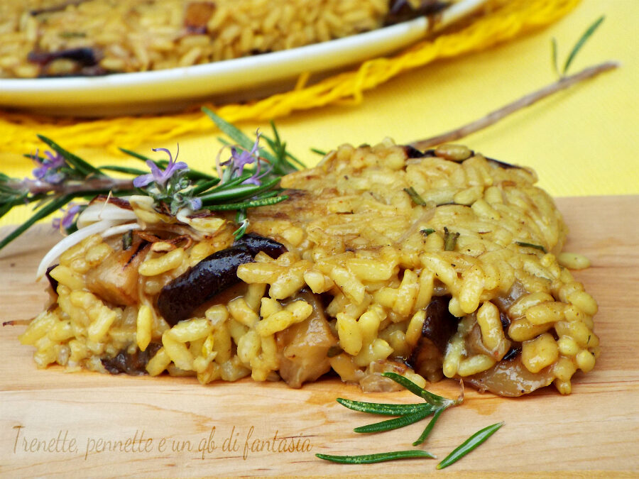 Schiacciata di riso con melanzana germogli di soia al curry
