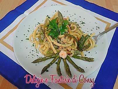 Scialatielli con asparagi zucchine e gamberetti