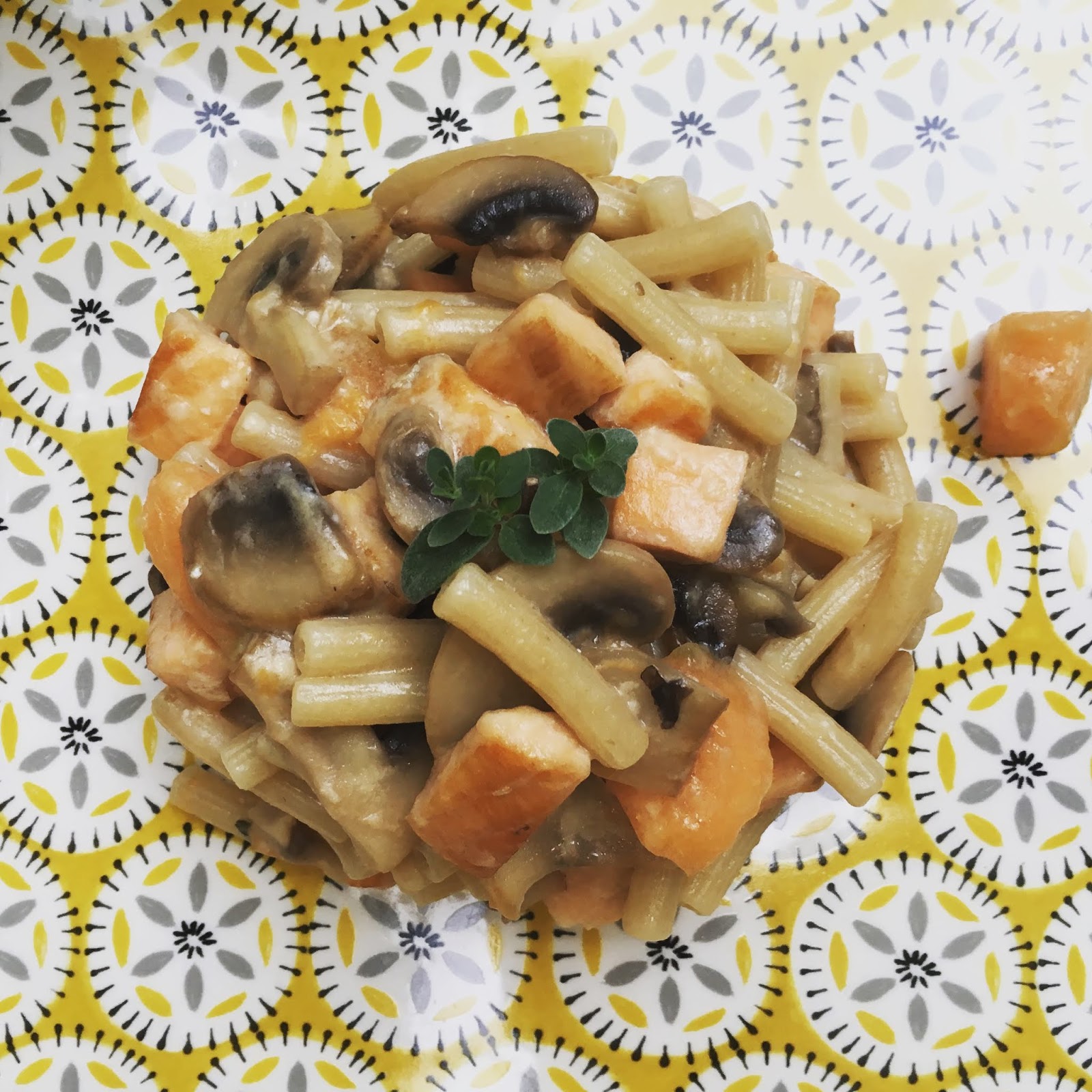Sedanini canossa con salmone, chiampignon e melone
