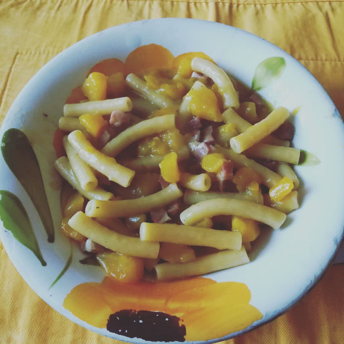 Sedanini con zucca e pancetta