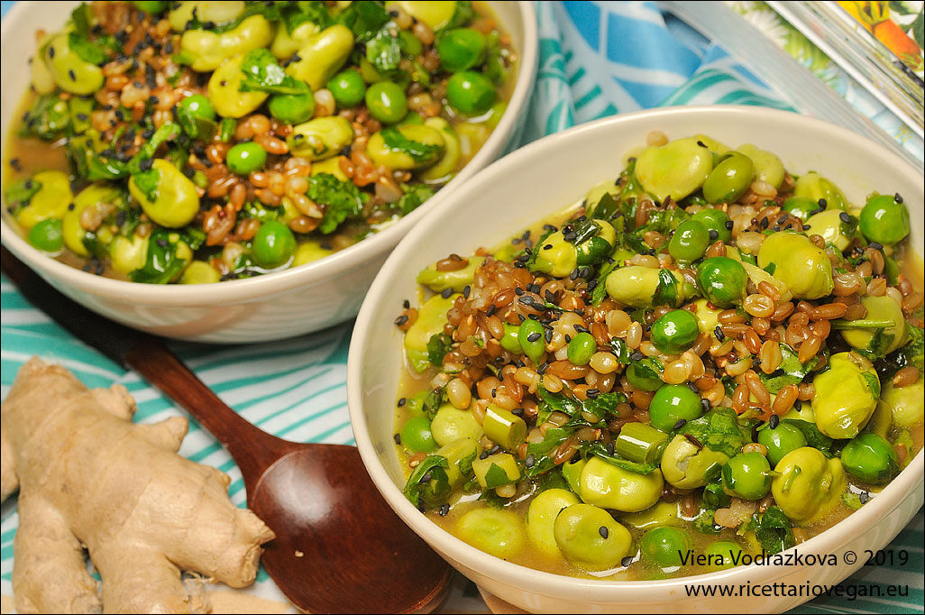 Segale e orzo allo zenzero, miso e verdure