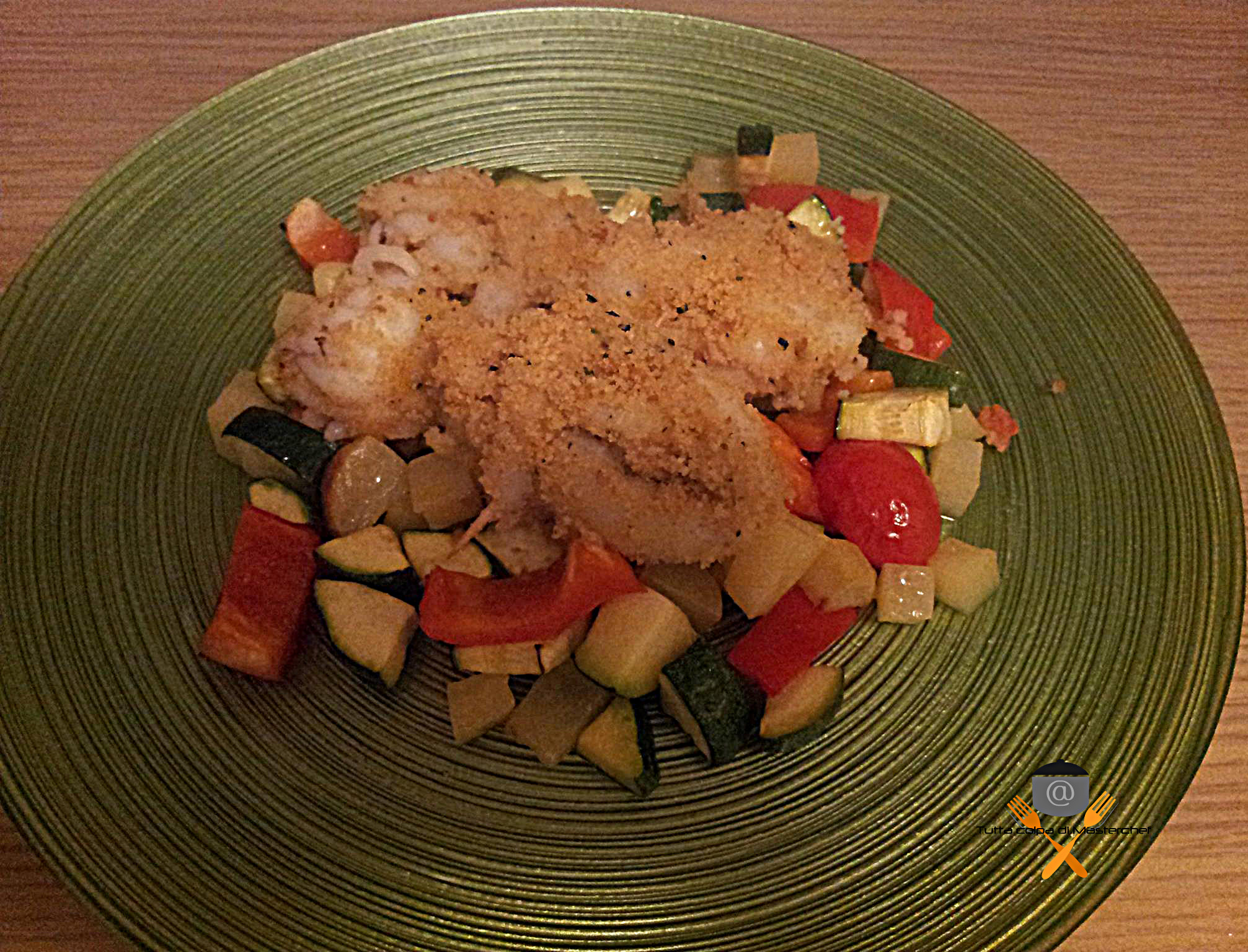 Seppioline gratinate con ratatouille di verdure