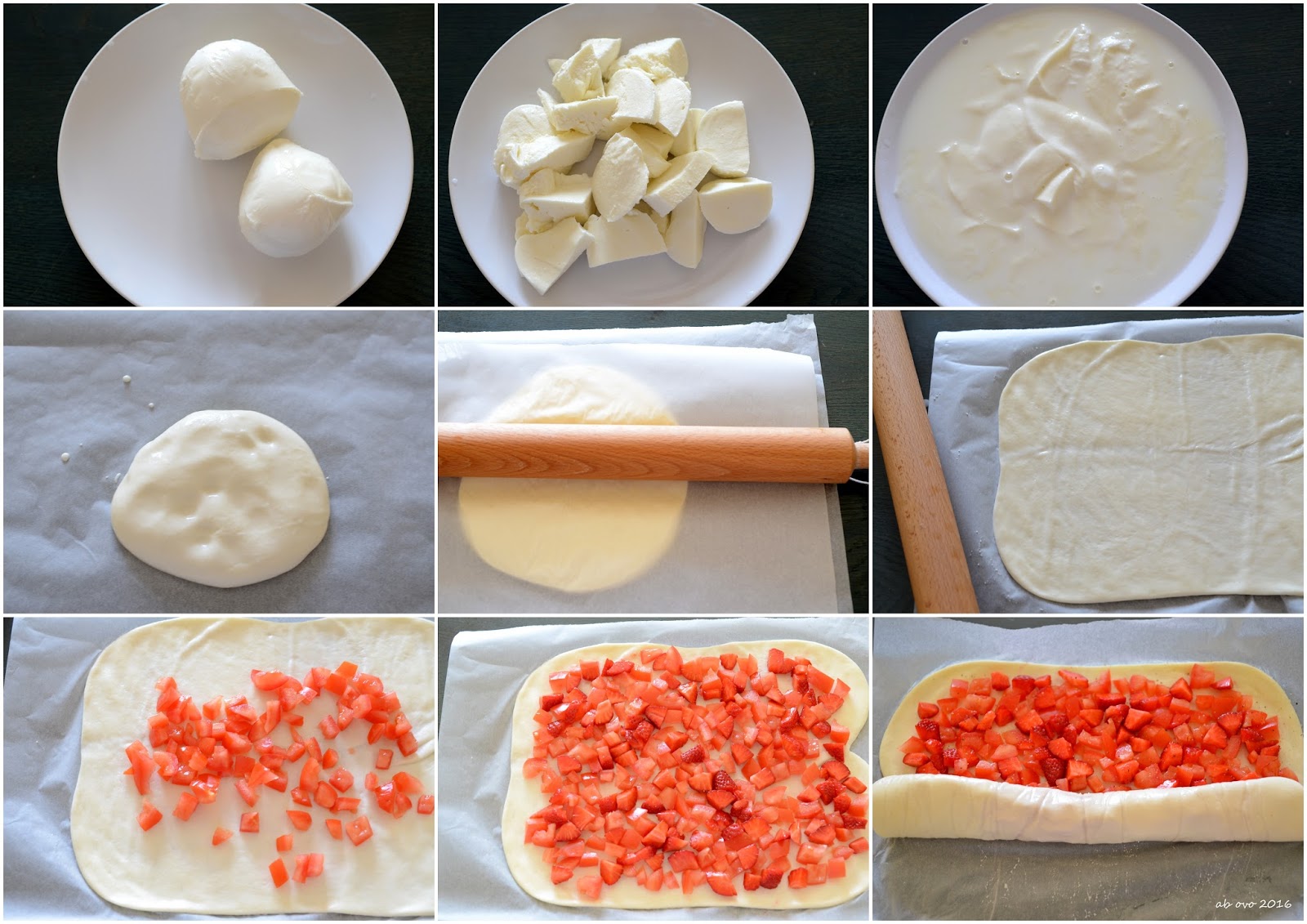Sfoglia di mozzarella fatta in casa con pomodori, fragole e salsa al basilico