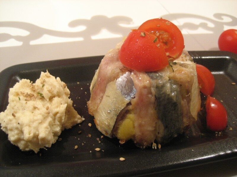 Sformatini alle acciughe e crema di rana pescatrice al ginger