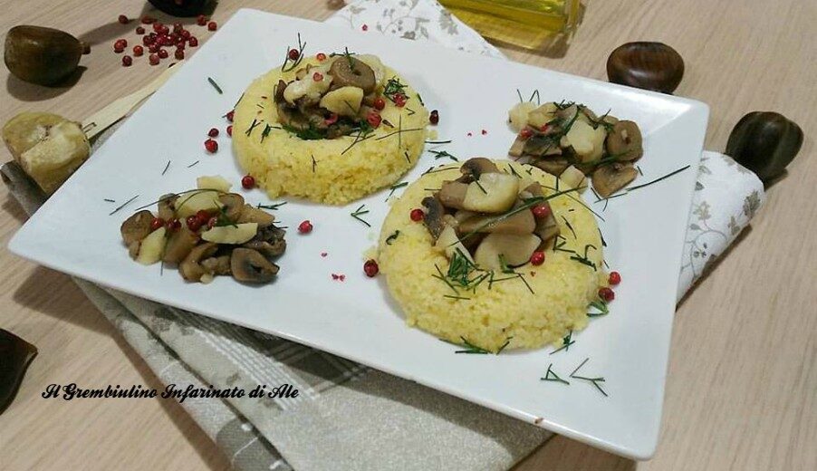 Sformatini di cous cous con funghi e castagne