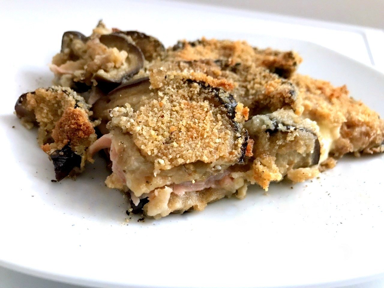 Sformato di melanzane con mortadella.