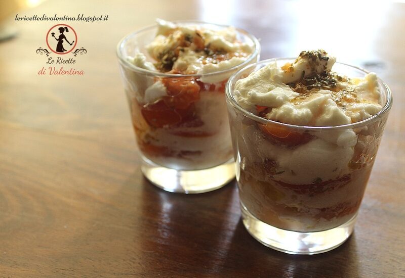 Shot di caprese con mozzarella di bufala campana d.o.p.
