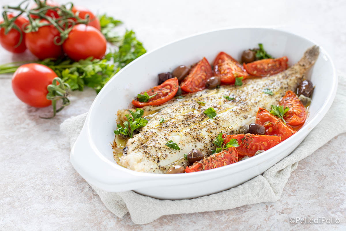 Sogliola alla mediterranea con pomodorini e olive