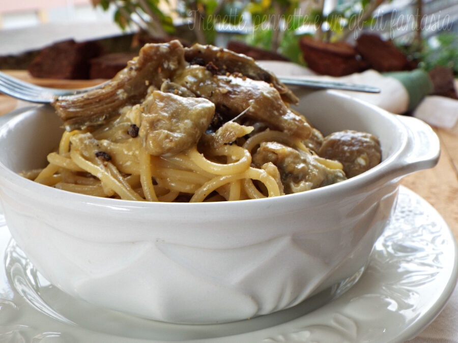 Spaghetti alla carbonara con carciofi