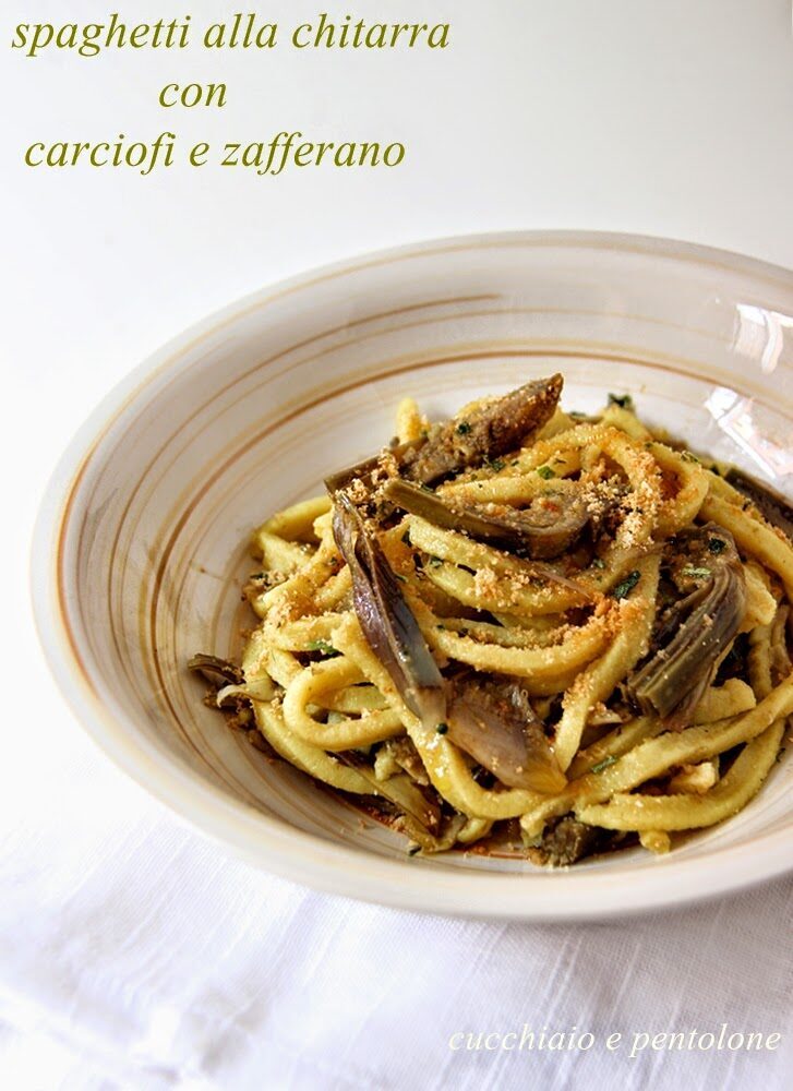 Spaghetti alla chitarra con carciofi e zafferano