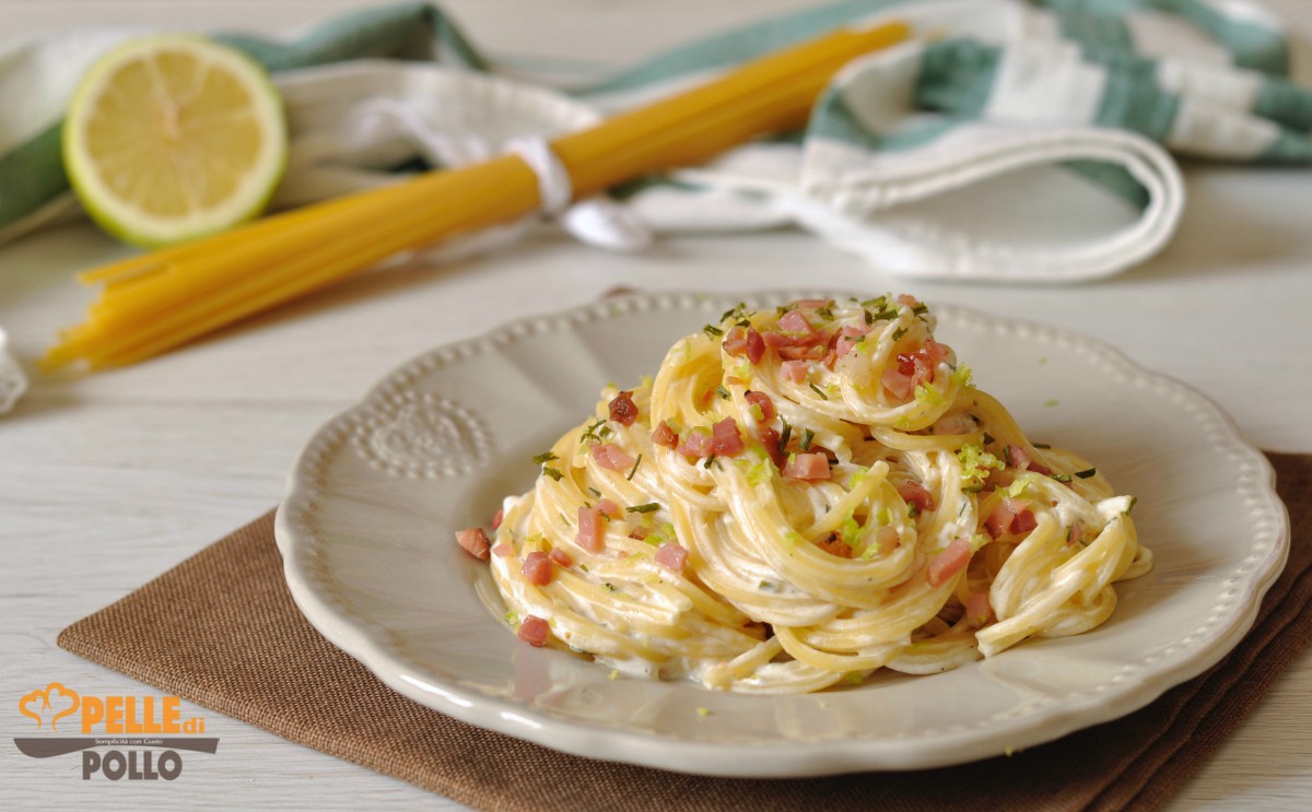 Spaghetti alla chitarra con panna limone e speck