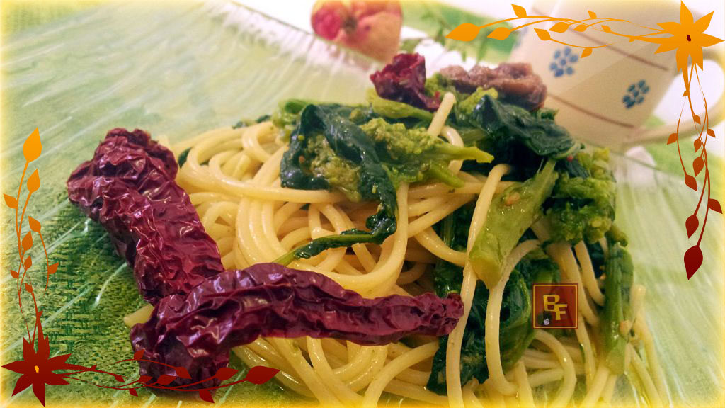Spaghetti cime di rapa e peperoni cruschi