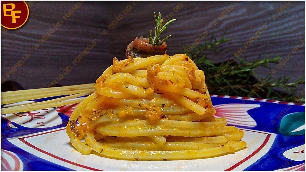 Spaghetti con crema di zucca e alici sott’olio