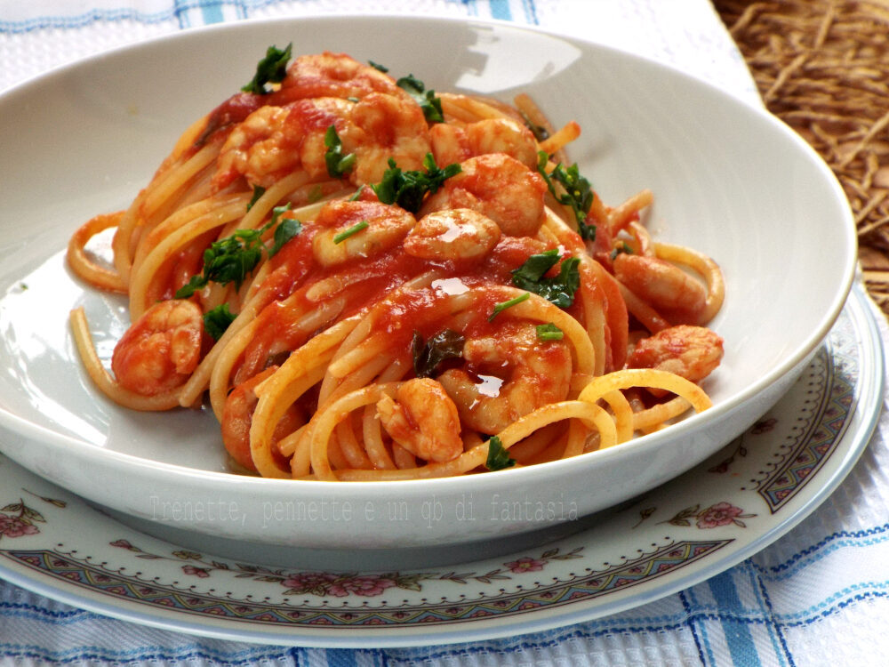 Spaghetti con sugo di gamberi