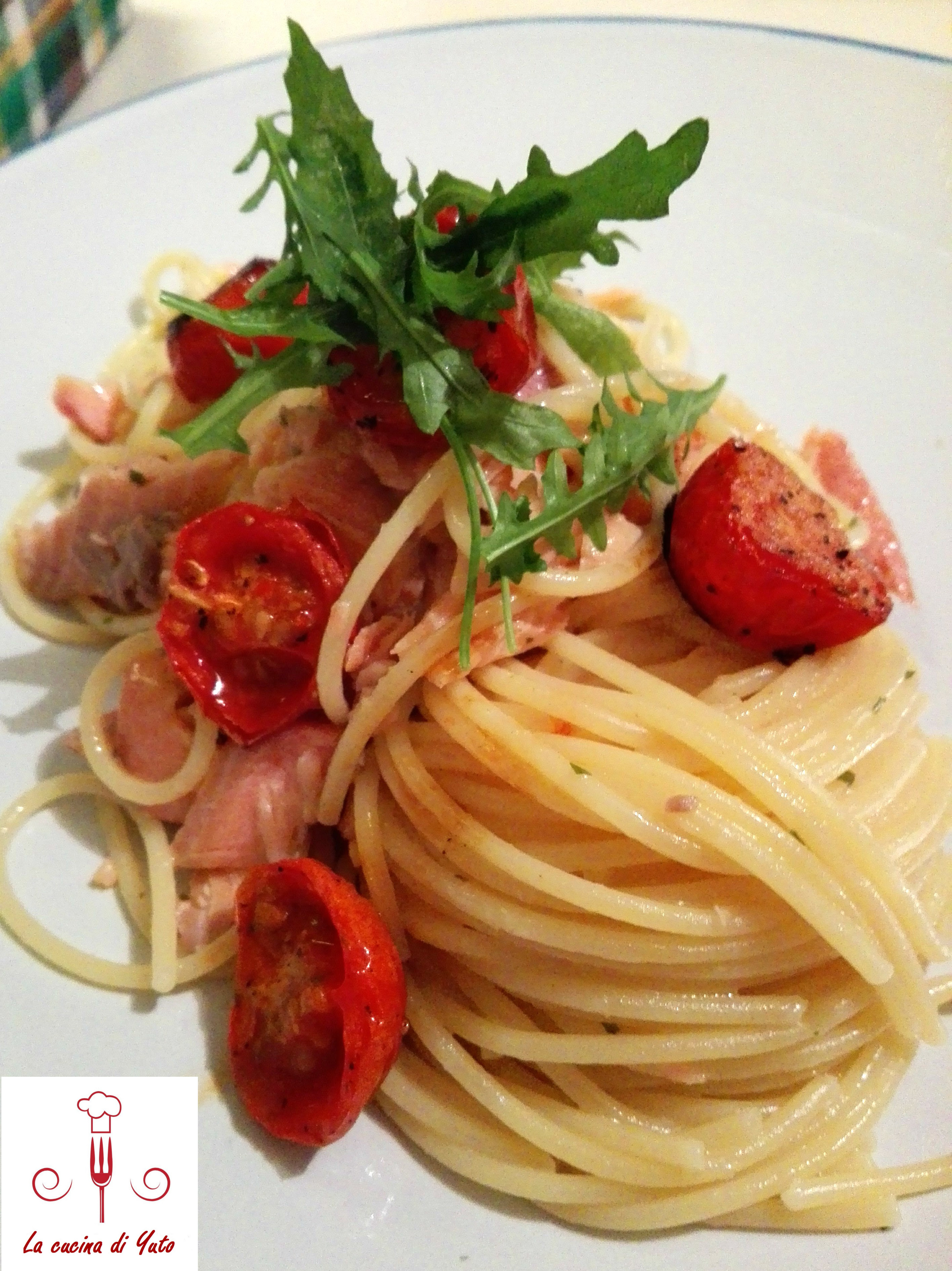 Spaghetti con trota salmonata e limone