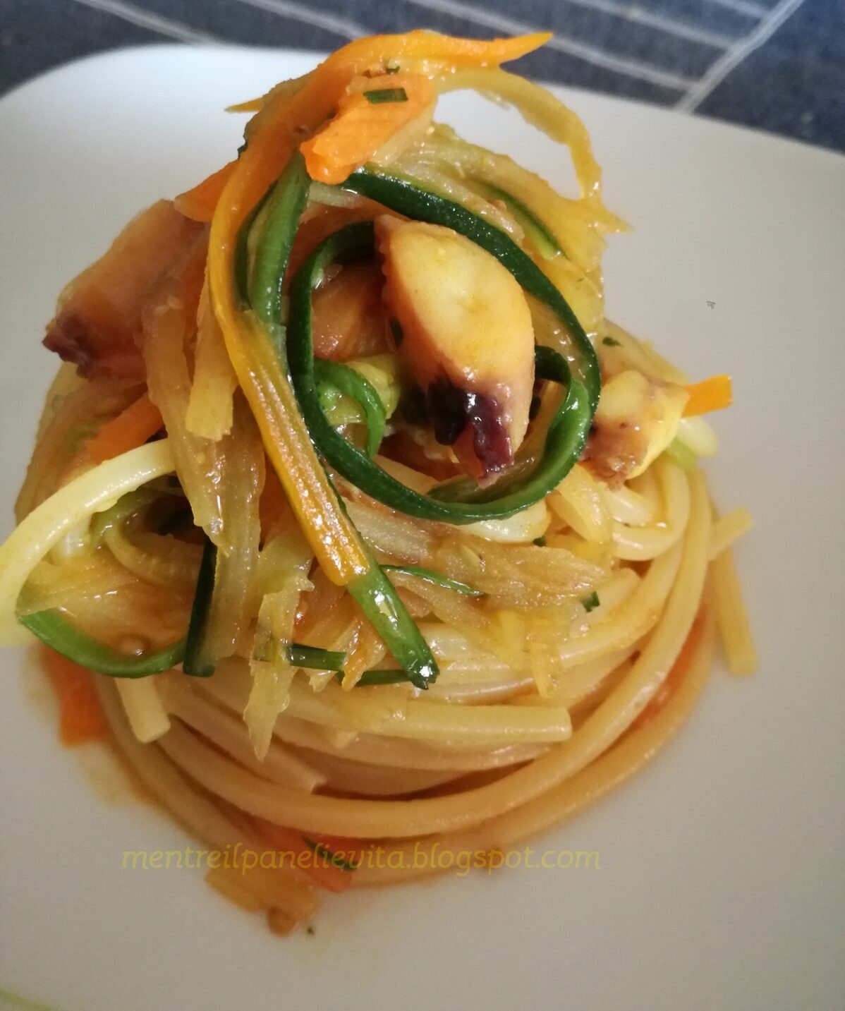 Spaghetti con verdure e totano