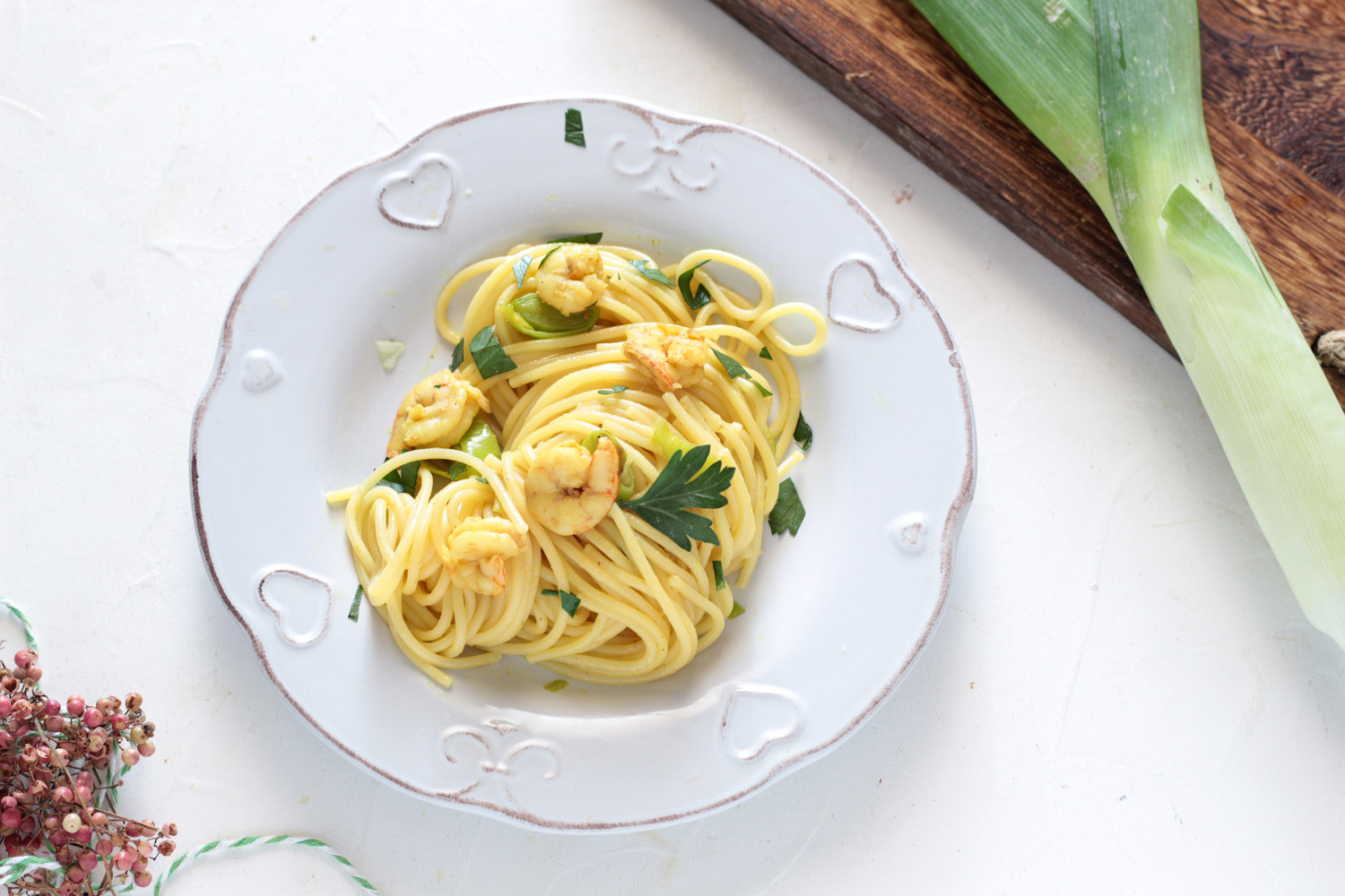 Spaghetti gamberetti e curry
