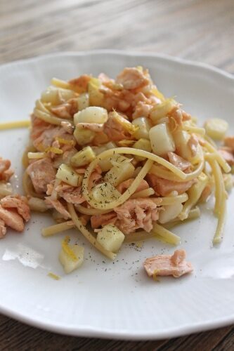 Spaghetti salmone e asparagi