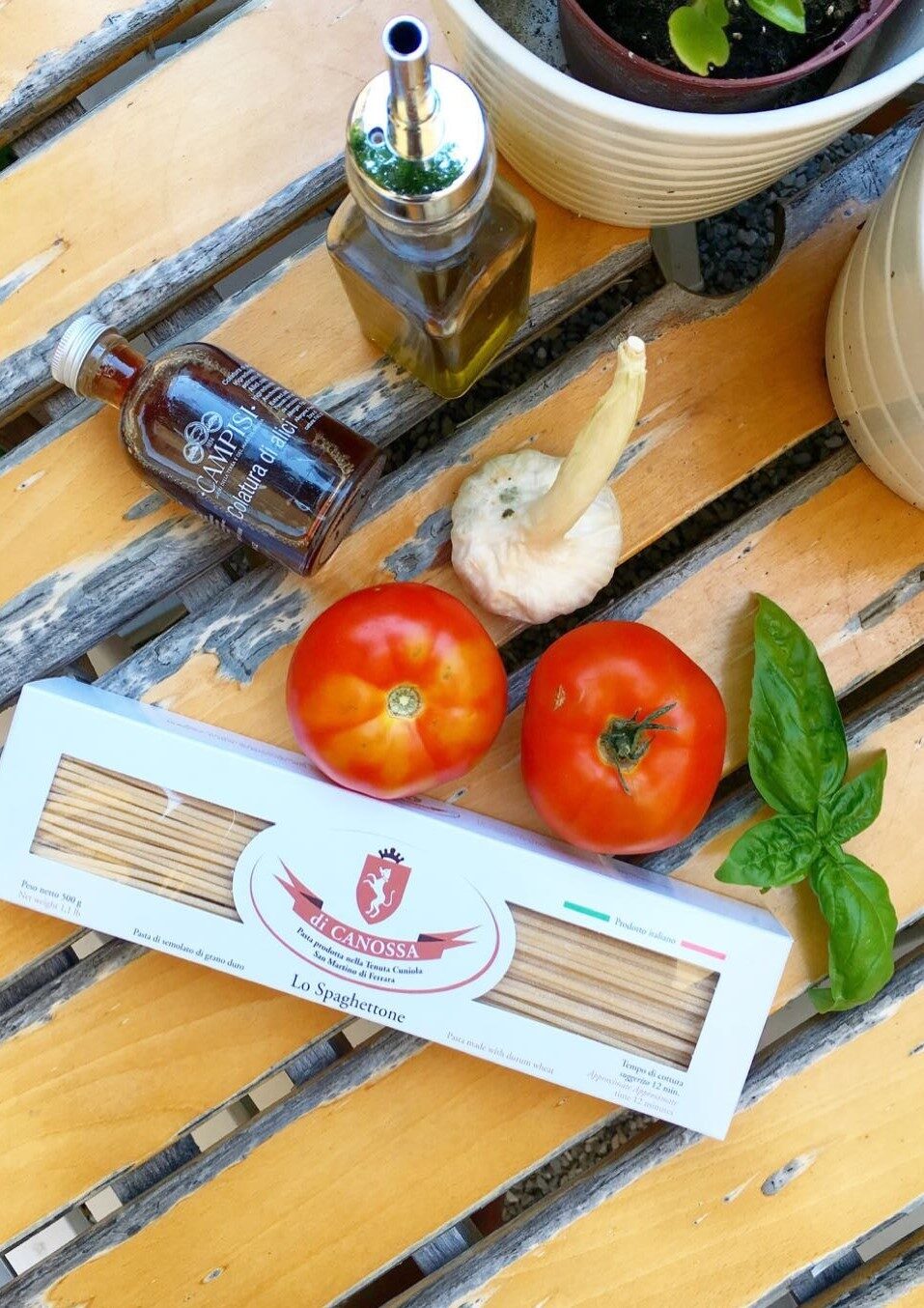 Spaghettone canossa aglio, olio, peperoncino, colatura di alici e di insalta di pomodori