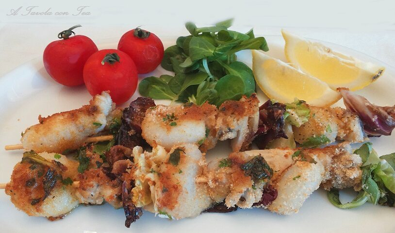 Spiedini di calamari gratinati al forno