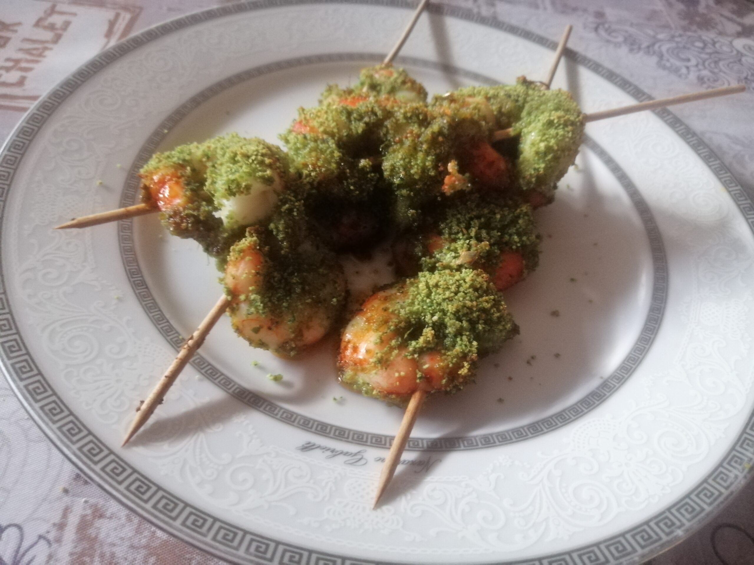 Spiedini di gamberi al forno