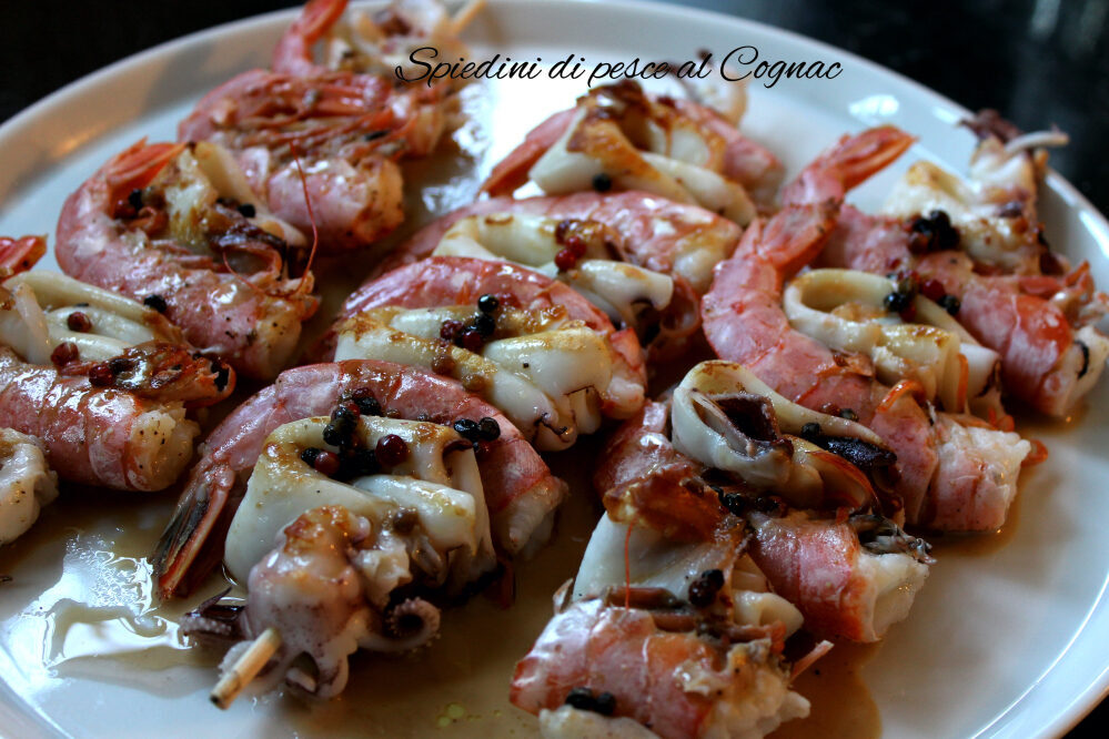 Spiedini di pesce al cognac