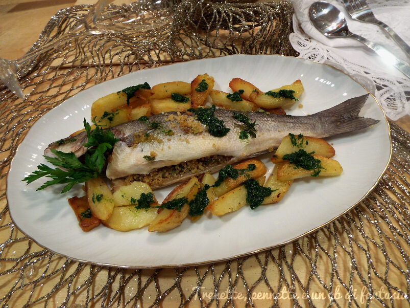 Spigola ripiena con patate e salsa verde