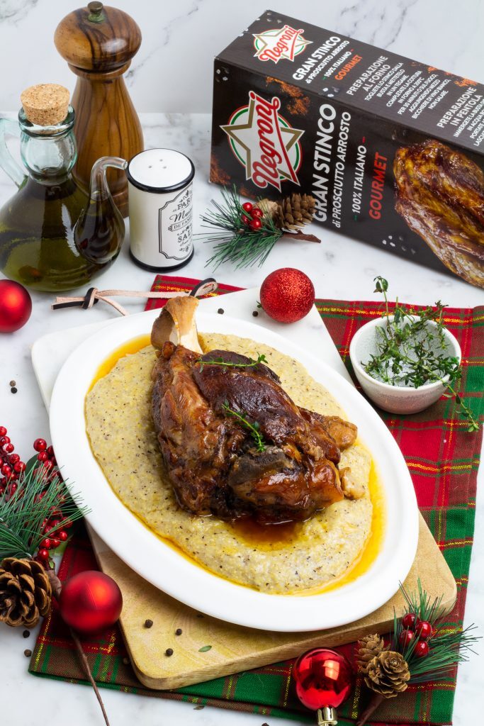 Stinco al forno con polenta taragna