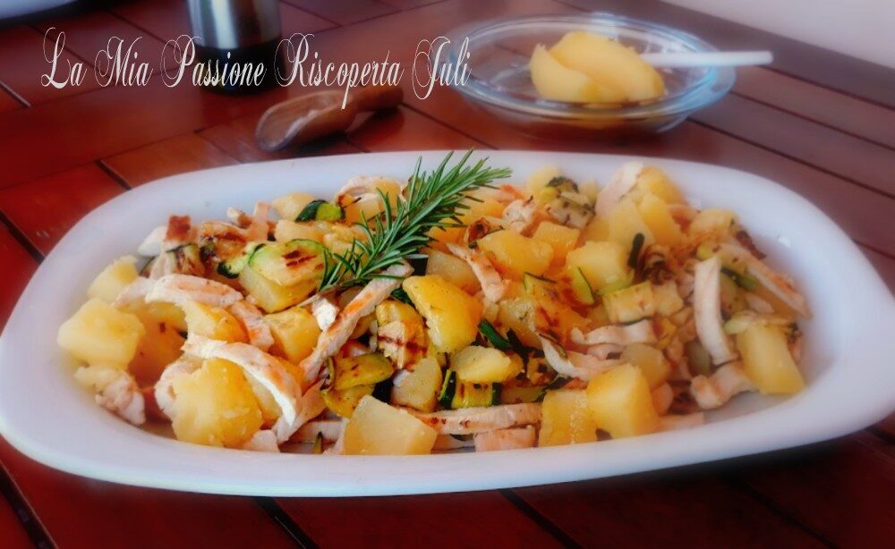Straccetti di pollo con zucchina e patate