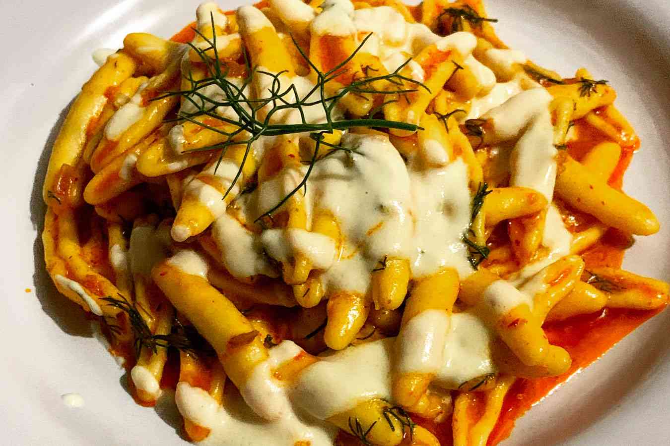 Strascinati 'nduja, finocchietto selvatico e crema di formaggio affumicato