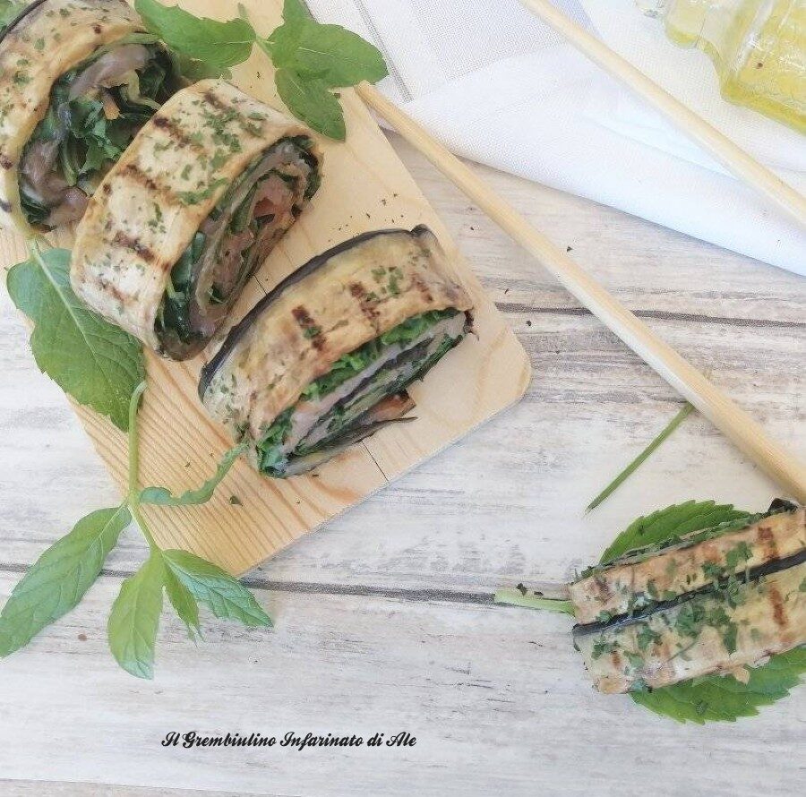 Strudel di melanzane con rucola e salmone