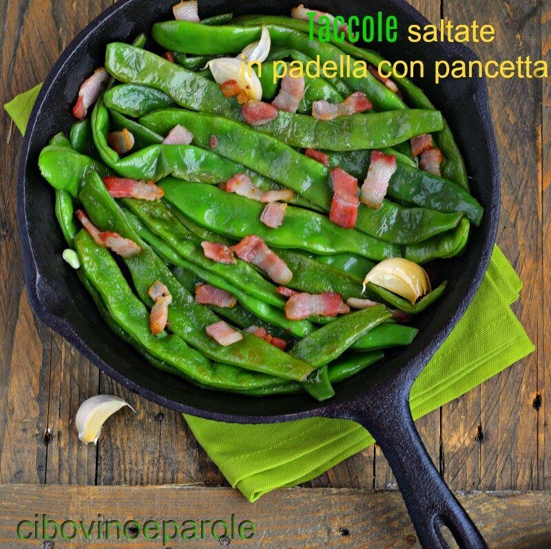 Taccole saltate in padella con pancetta