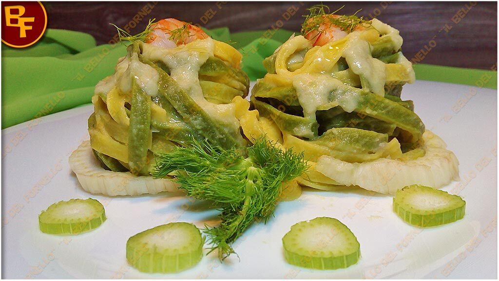 Tagliatelle con gamberi e crema di finocchi