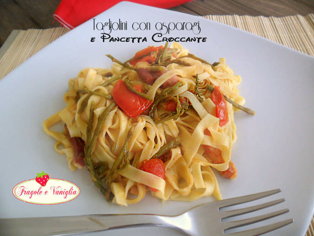 Tagliolini con asparagi selvatici e pancetta croccante