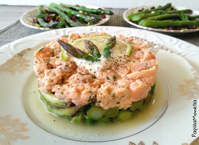 Tartare asparagi, salmone e salsa allo zenzero