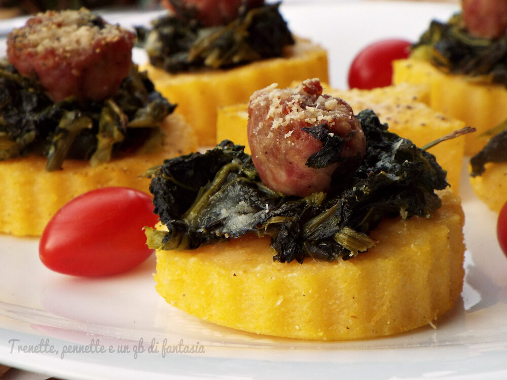 Tartine di polenta con broccoli e salsiccia