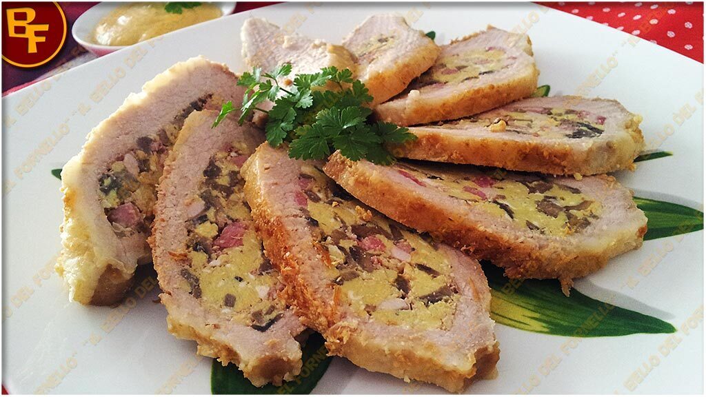 Tasca di carne farcita con funghi e pancetta
